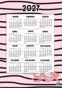 Calendario Anual 2027 Pantera Rosa
