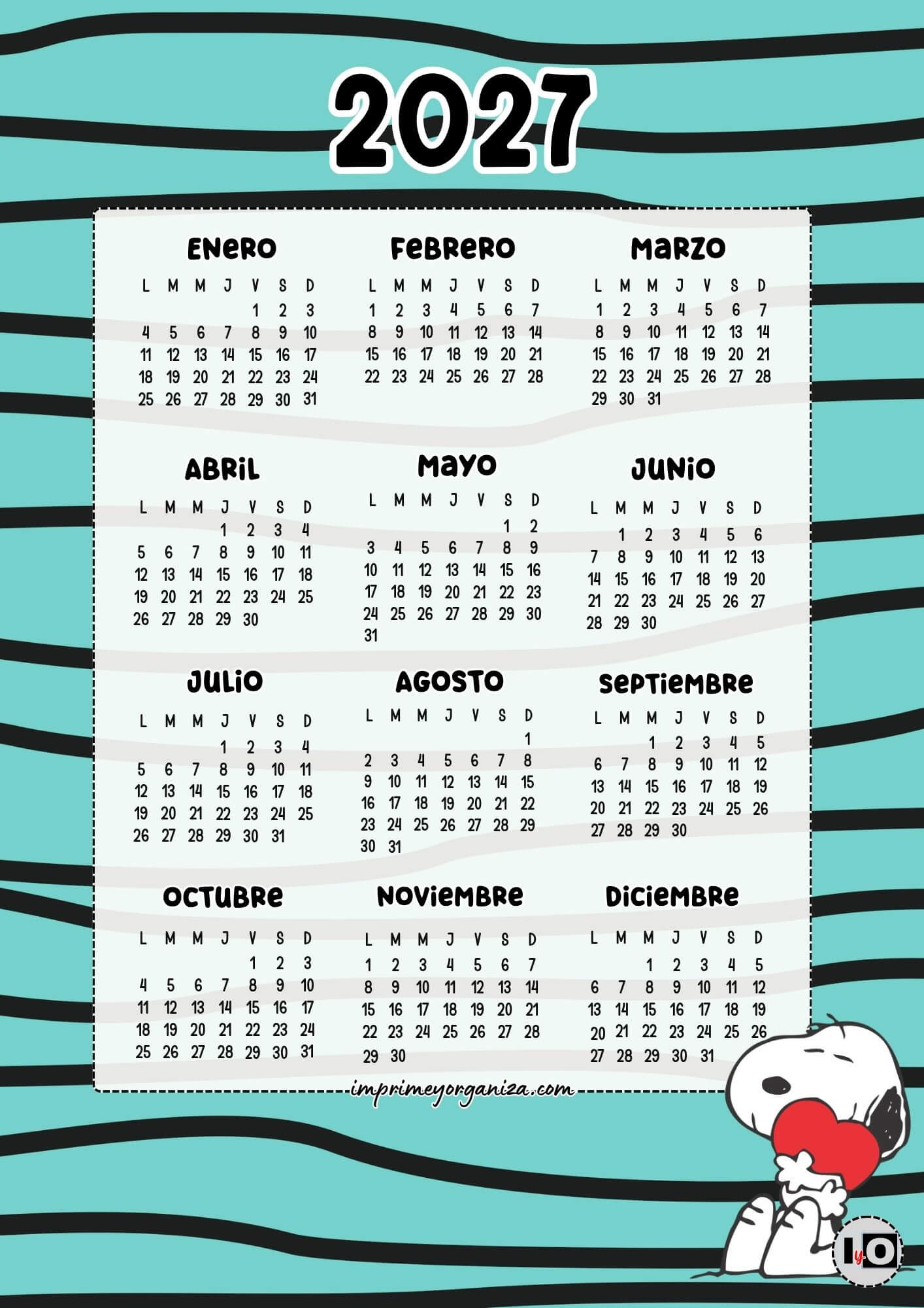 Calendario Anual 2027 Snoopy