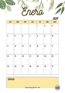 Calendario Mensual 2027 Hojas Amarillo
