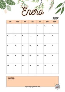 Calendario Mensual 2027 Hojas Naranja