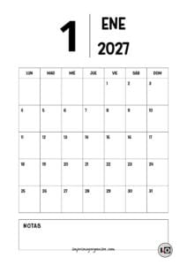 Calendario Mensual 2027 Minimalista