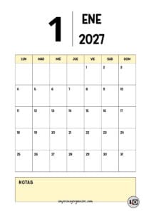 Calendario Mensual 2027 Minimalista Amarillo
