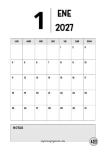 Calendario Mensual 2027 Minimalista Gris