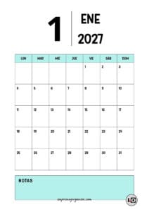 Calendario Mensual 2027 Minimalista Turquesa