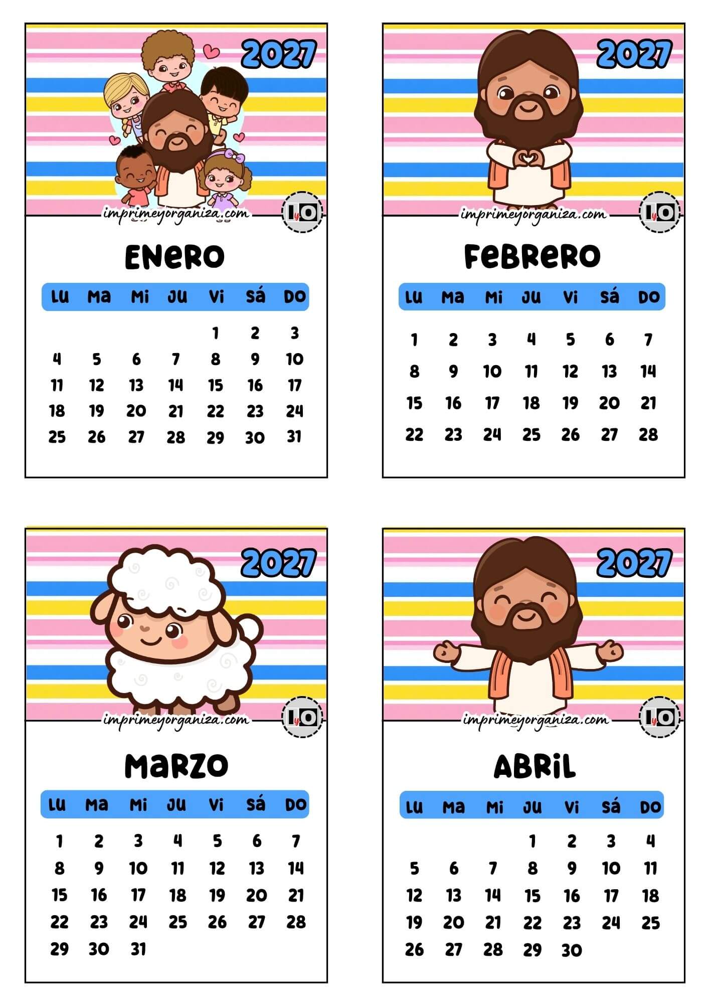 Calendario de 2027 apilable Jesús Animado