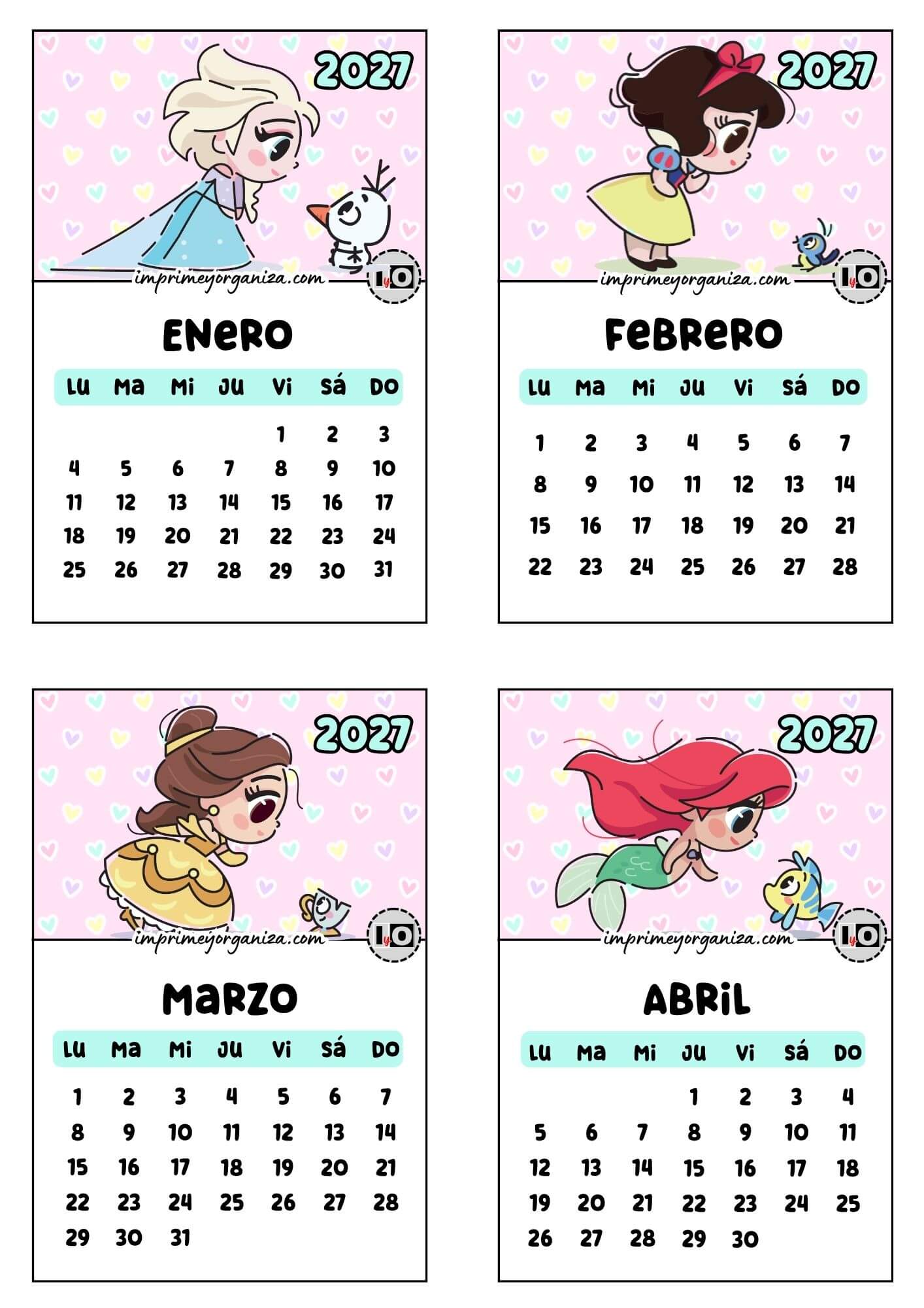 Calendario de 2027 apilable Princesas