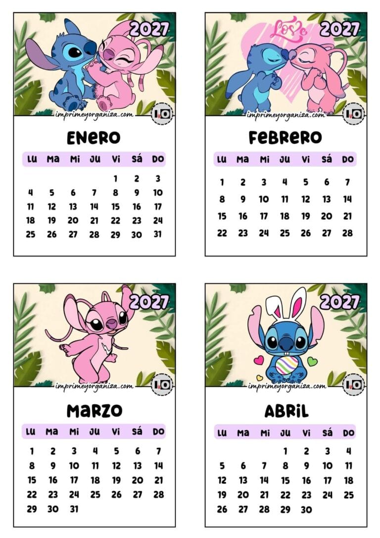 Calendario de 2027 apilable Stitch y Ángela