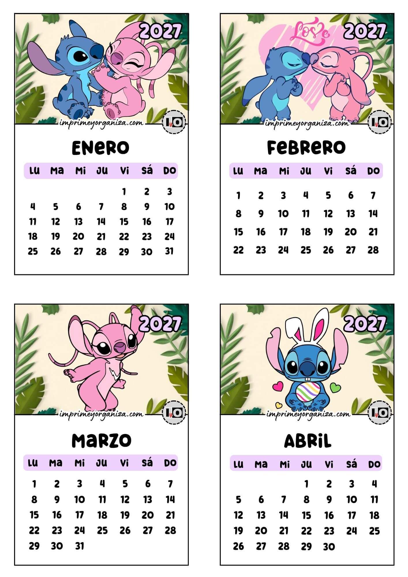 Calendario de 2027 apilable Stitch y Ángela