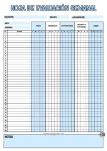 Hoja de Evaluación Semanal Azul