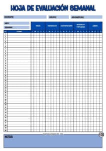 Hoja de Evaluación Semanal Azul Oscuro