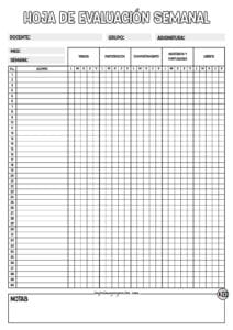 Hoja de Evaluación Semanal Blanco y Negro