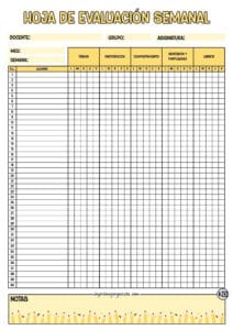 Hoja de Evaluación Semanal Lápices