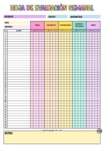 Hoja de Evaluación Semanal Pastel
