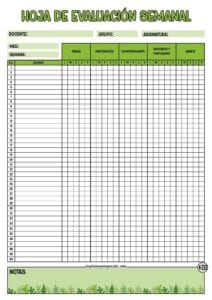 Hoja de Evaluación Semanal Verde y Hojas