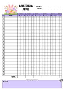 Lista de asistencia para 40 alumnos Abril