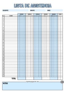 Lista de asistencia para 40 alumnos Azul