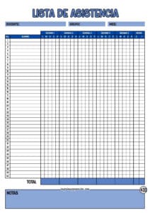 Lista de asistencia para 40 alumnos Azul Marino