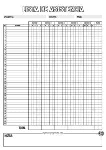 Lista de asistencia para 40 alumnos Blanco y Negro