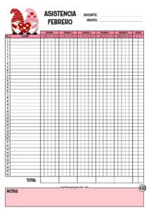 Lista de asistencia para 40 alumnos Febrero