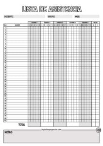 Lista de asistencia para 40 alumnos Gris