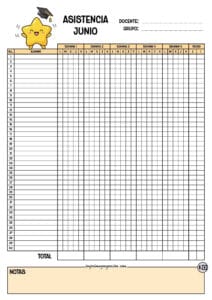 Lista de asistencia para 40 alumnos Junio