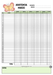 Lista de asistencia para 40 alumnos Marzo