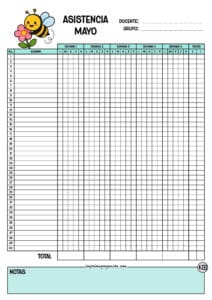 Lista de asistencia para 40 alumnos Mayo