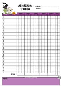 Lista de asistencia para 40 alumnos Octubre