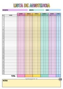 Lista de asistencia para 40 alumnos Pastel
