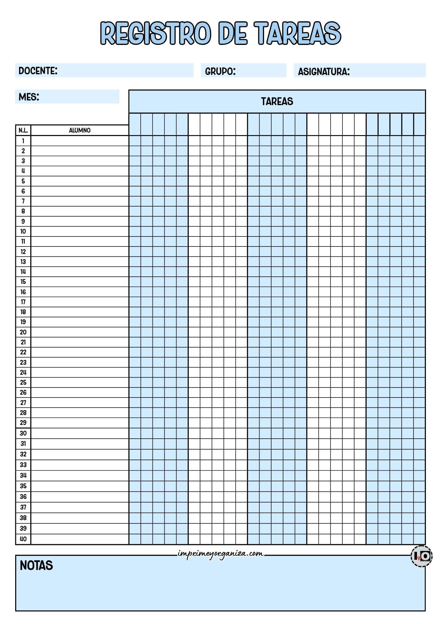 Registro de Tareas Azul