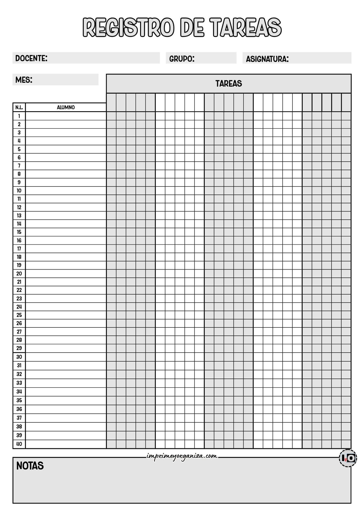 Registro de Tareas Gris
