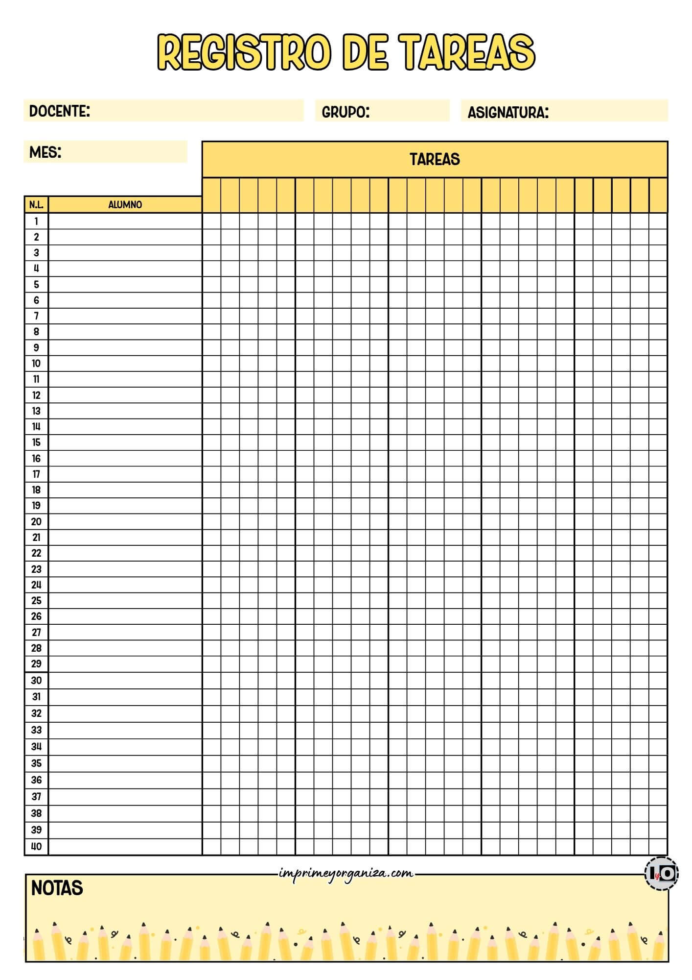 Registro de Tareas Lápices