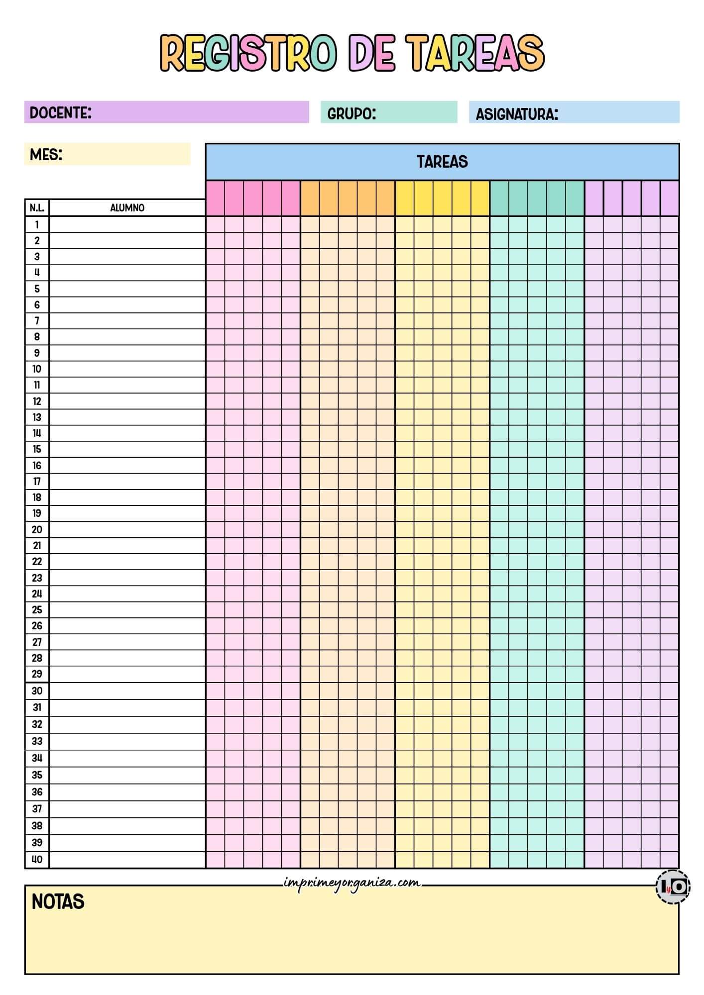 Registro de Tareas Pastel