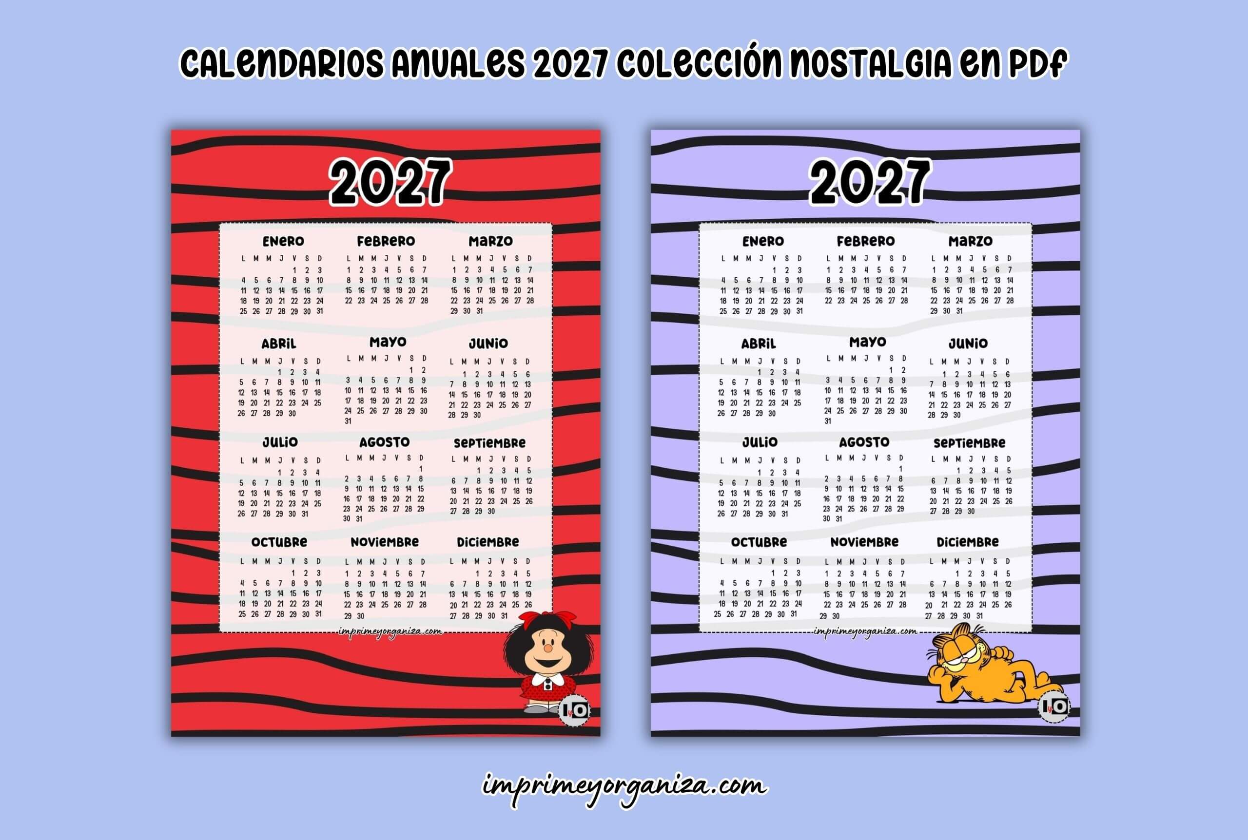 calendarios anuales 2027 personajes nostalgia para imprimir en PDF gratis