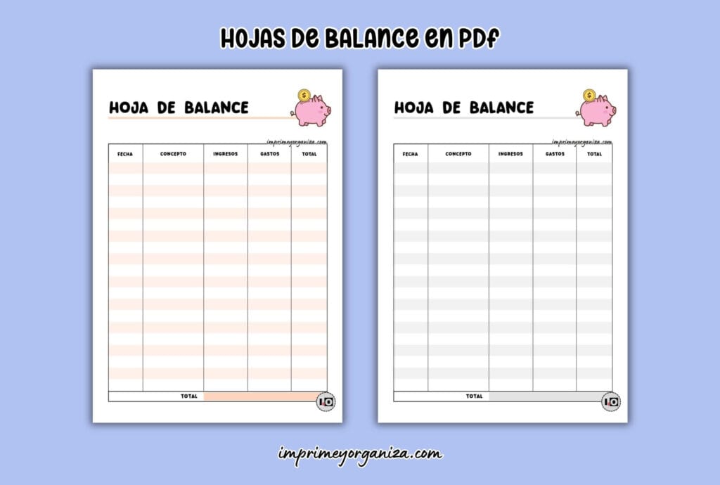 hojas de balance de colores para imprimir en PDF gratis
