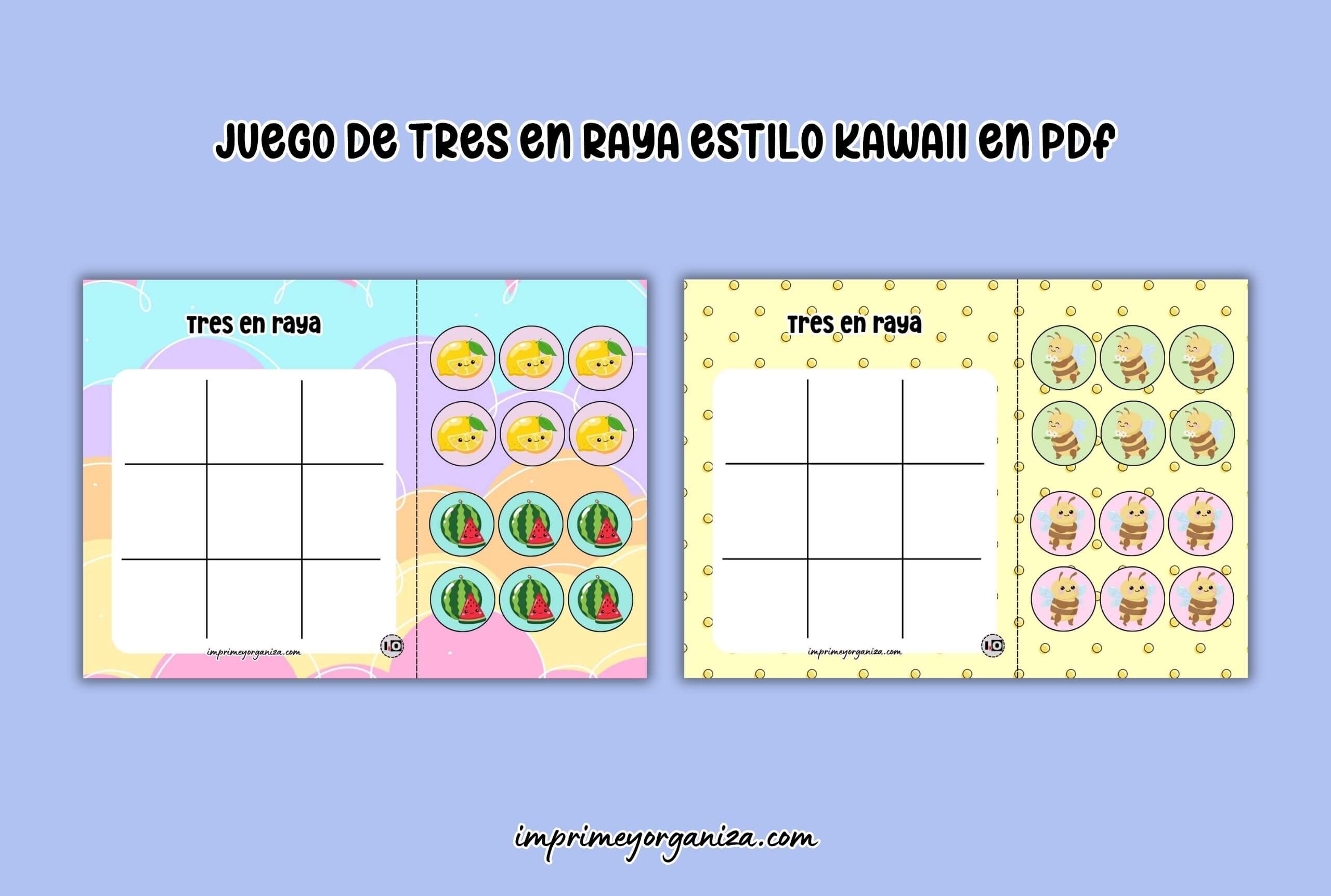 tres en raya estilo kawaii para imprimir en PDF gratis