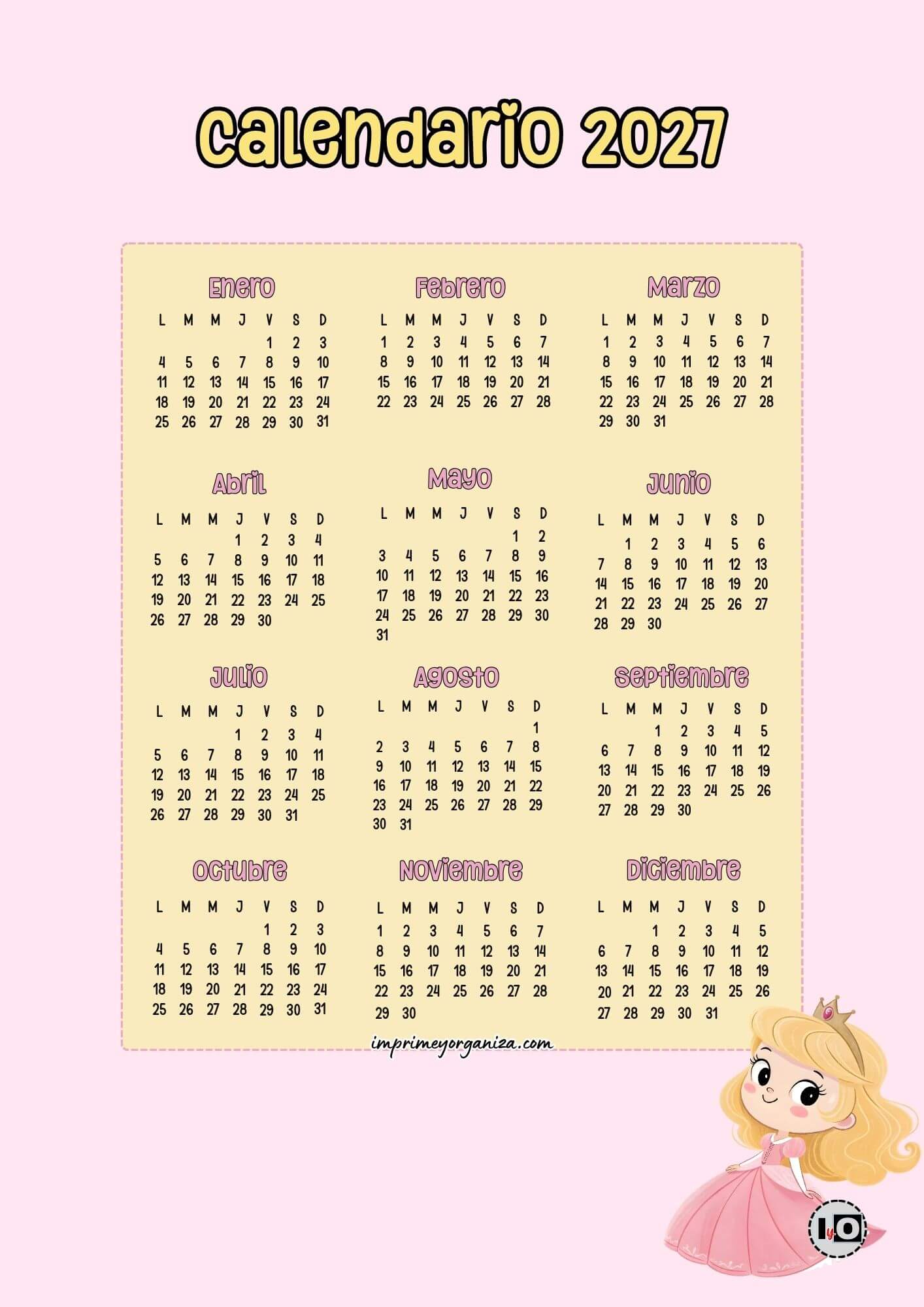 Calendario anual 2027 Aurora
