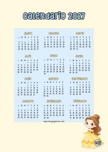 Calendario anual 2027 Bella