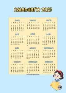 Calendario anual 2027 Blancanieves