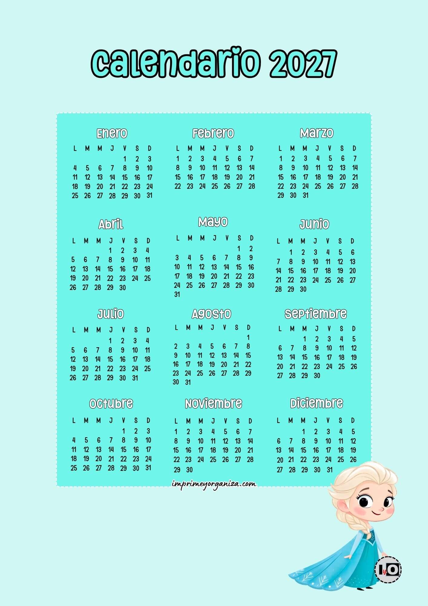 Calendario anual 2027 Elsa