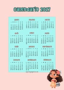 Calendario anual 2027 Moana