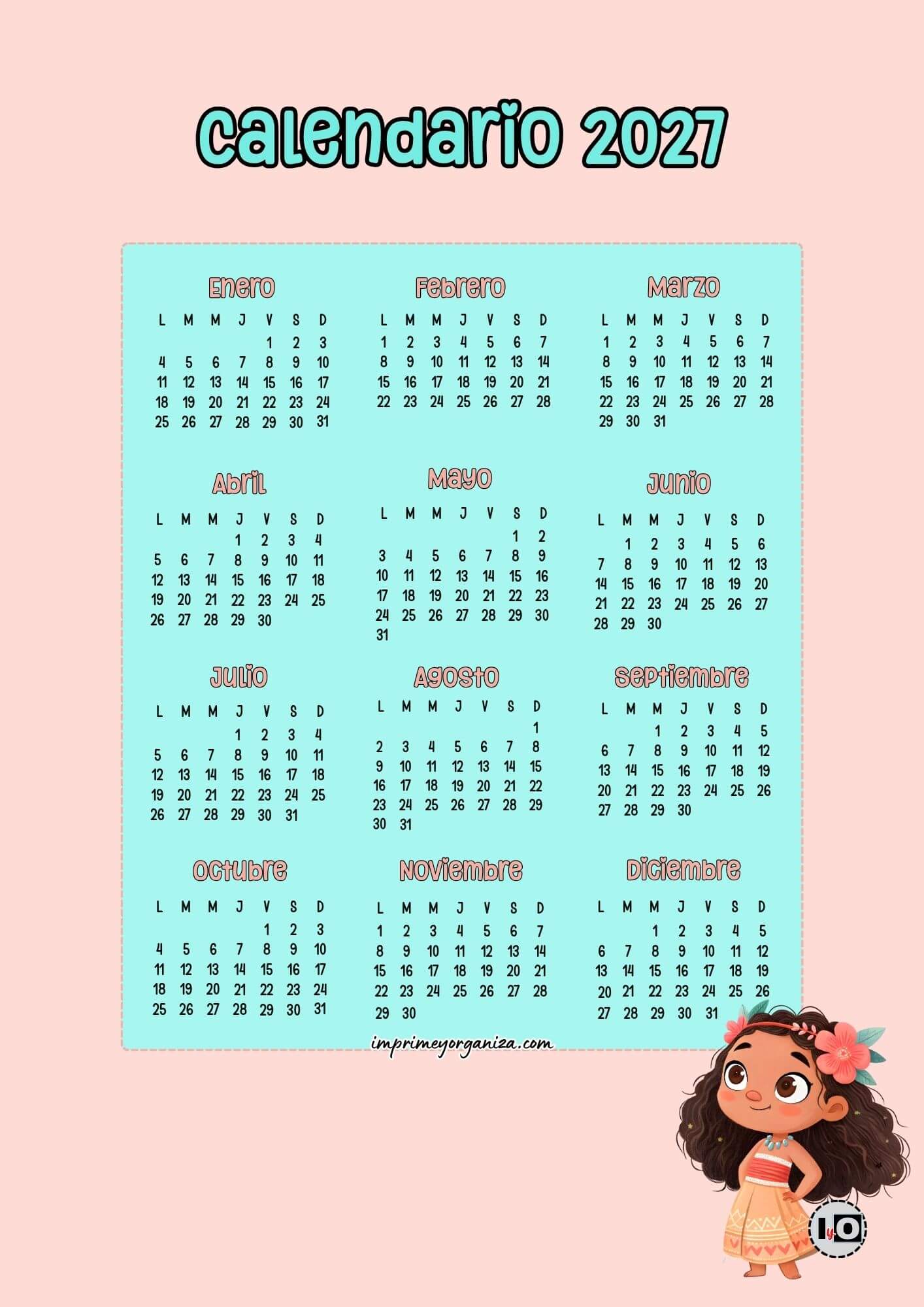 Calendario anual 2027 Moana