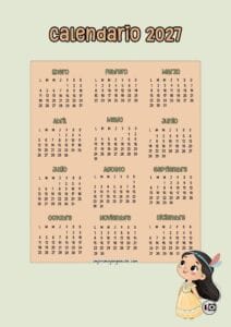 Calendario anual 2027 Pocahontas