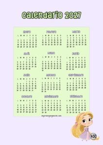 Calendario anual 2027 Rapunzel