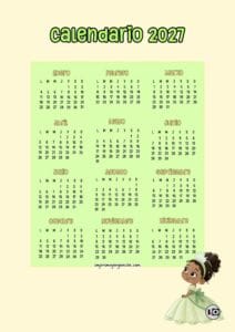 Calendario anual 2027 Tiana