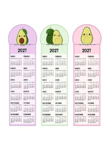 Calendarios Marcapáginas 2027 Aguacates Kawaii