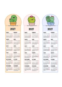 Calendarios Marcapáginas 2027 Cactus Kawaii