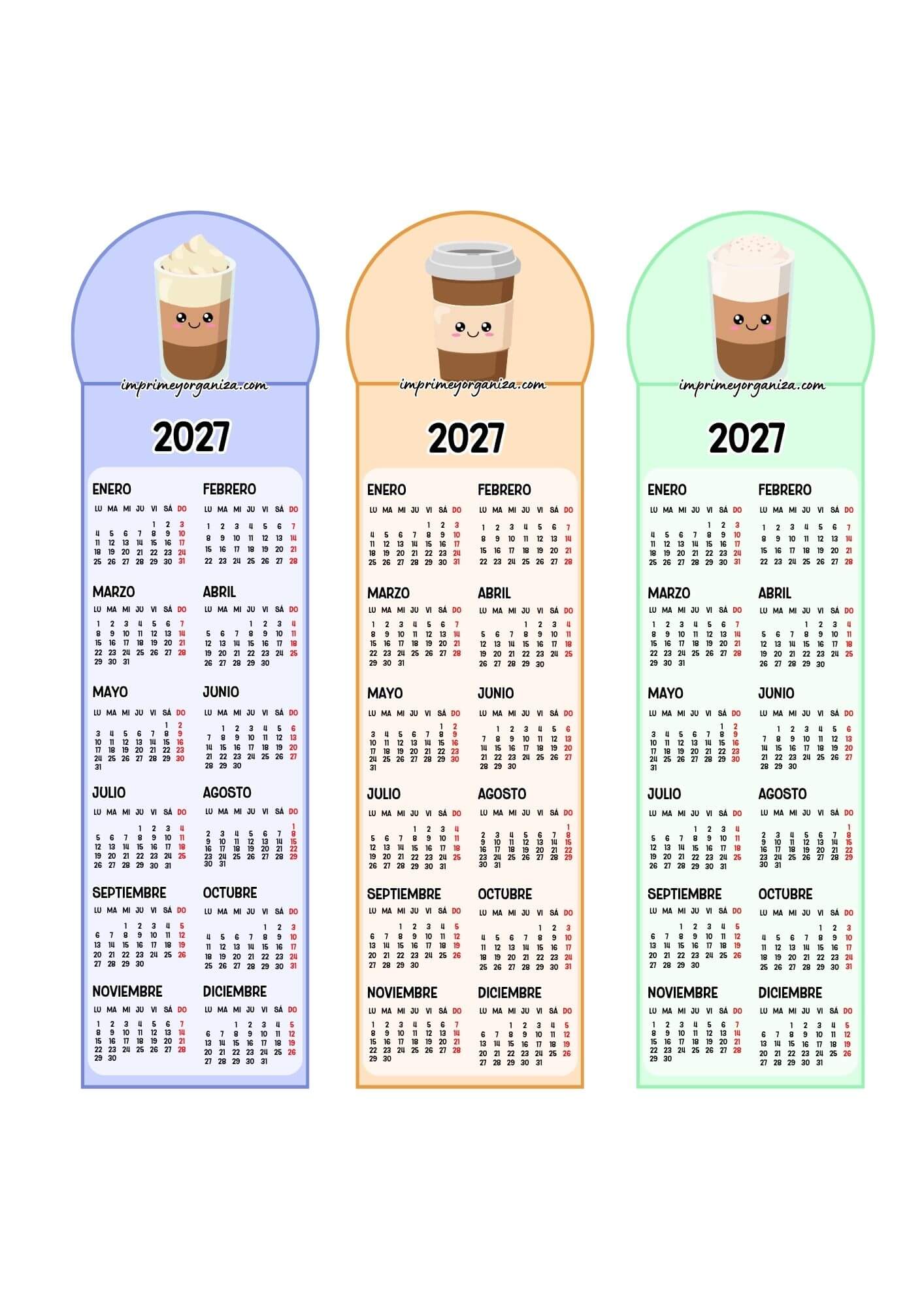 Calendarios Marcapáginas 2027 Cafés Kawaii