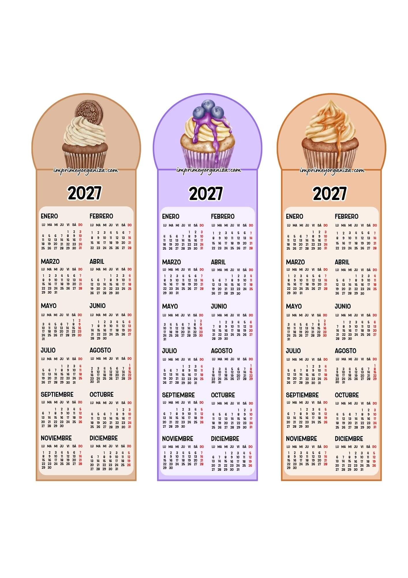 Calendarios Marcapáginas 2027 Cupcakes