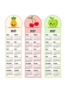 Calendarios Marcapáginas 2027 Frutas Kawaii